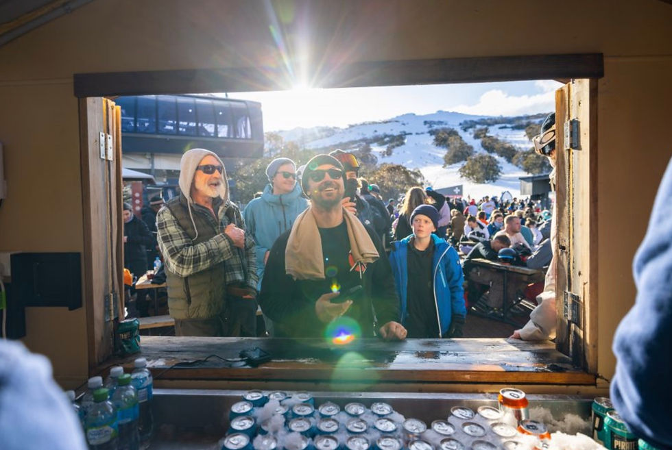 waiting in line for a dining on mountain in Thredbo