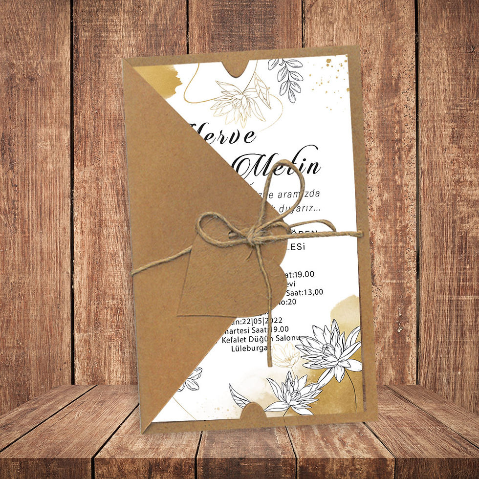 Merve Metin davetiyesi, ip bağlı kraft zarflı