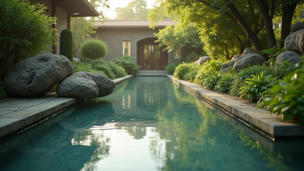 High angle view of a tranquil garden used for reflection