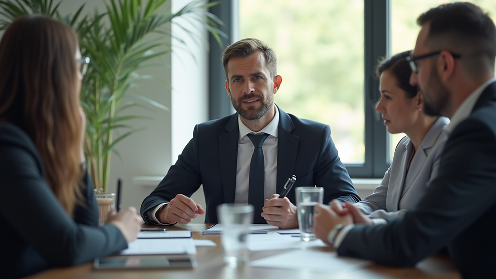Eye-level view of a business meeting discussing finance options