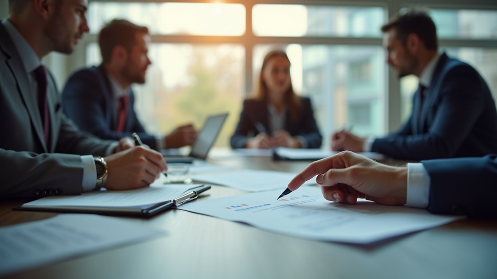 Eye-level view of a business meeting discussing finance options