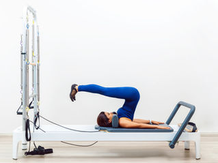 Master trainer Sheetal Shah on Balanced Body reformer equipment at Sheetal's Core Pilates Studio in Mumbai