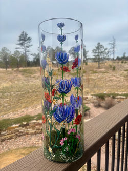 Hand Painted Vase Purple Flowers