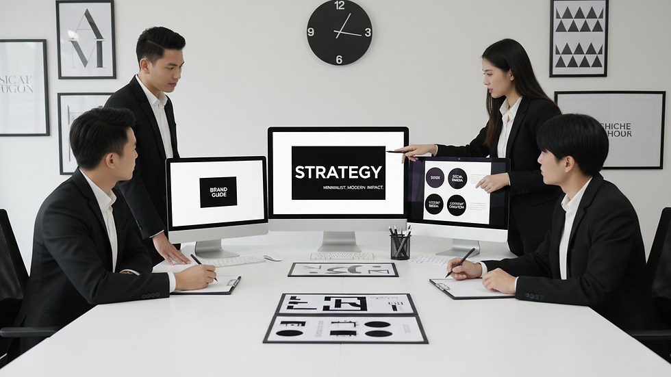 Eye-level view of a digital marketing team working on social media strategy