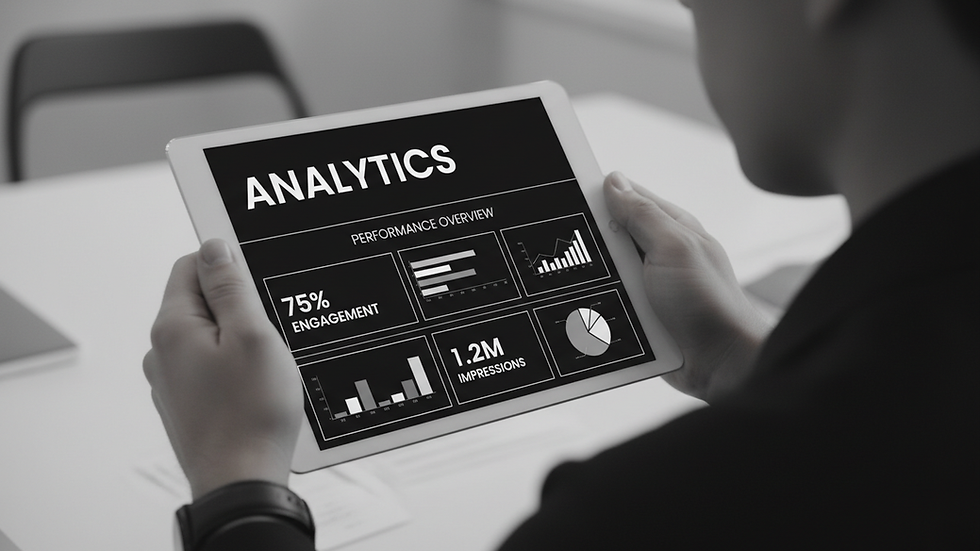 Close-up view of a person analyzing digital marketing data on a tablet