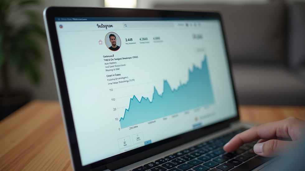 Close-up view of a laptop screen showing Instagram analytics with increasing likes