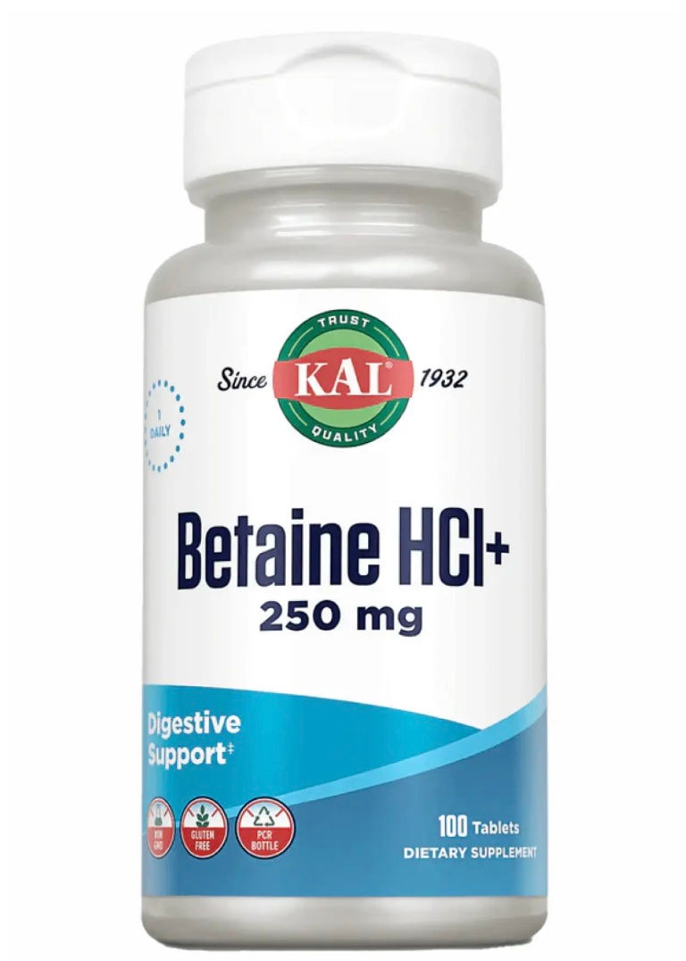 Бетаїн гідрохлорид | Betaine HCl Plus 250mg - 100 таб.