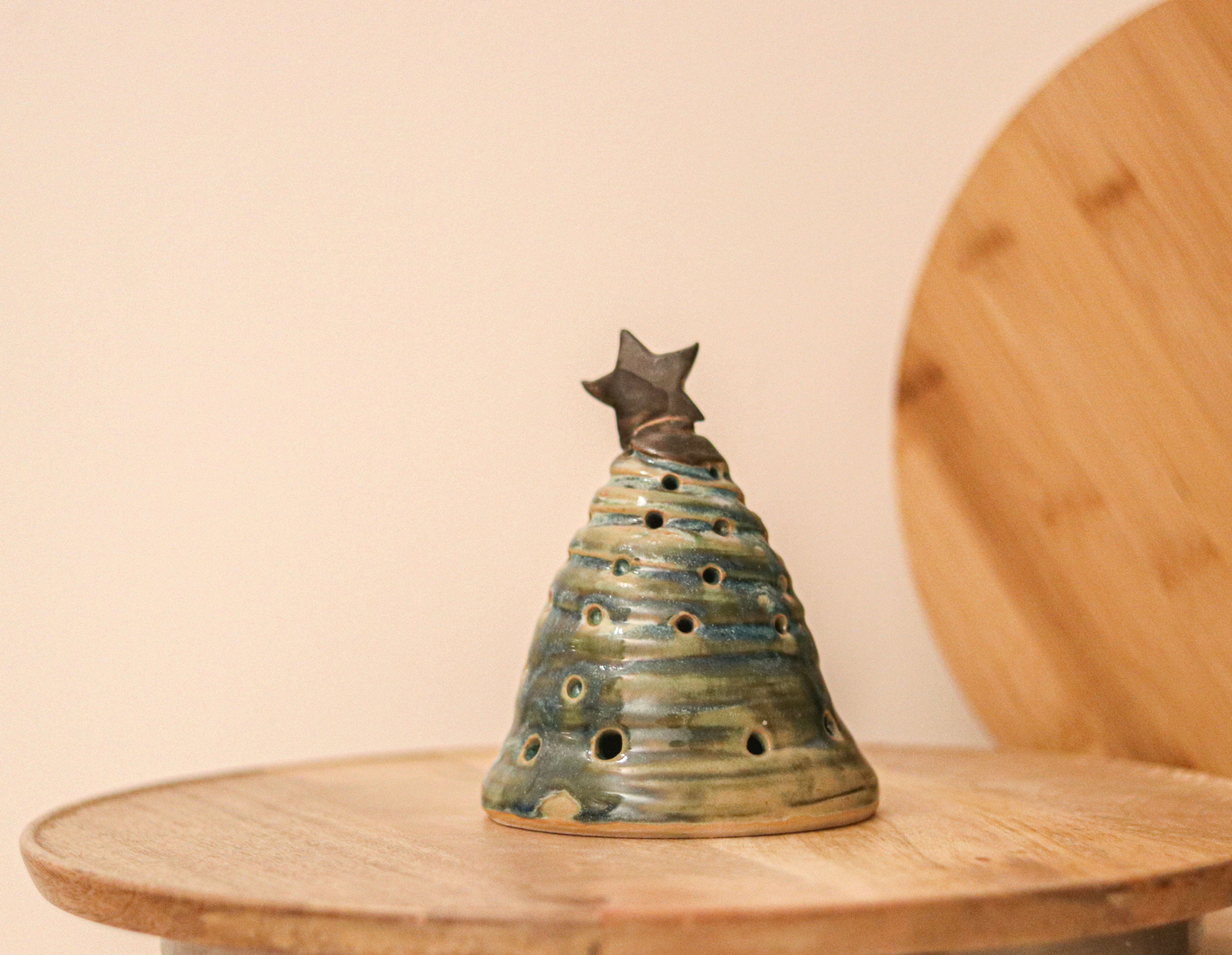 Pine Tree Candle Holder #3 - Mint Green & Pine Blue