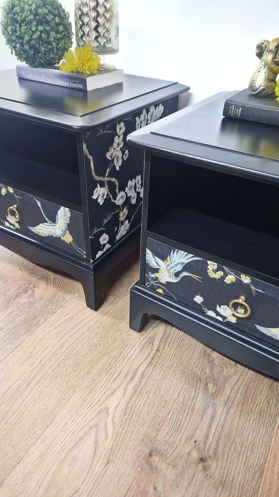 Thumbnail: black bedroom furniture/black bedside cabinets/ stag minstrel/vintage bedside cabinets/handpainted furniture/black drawers