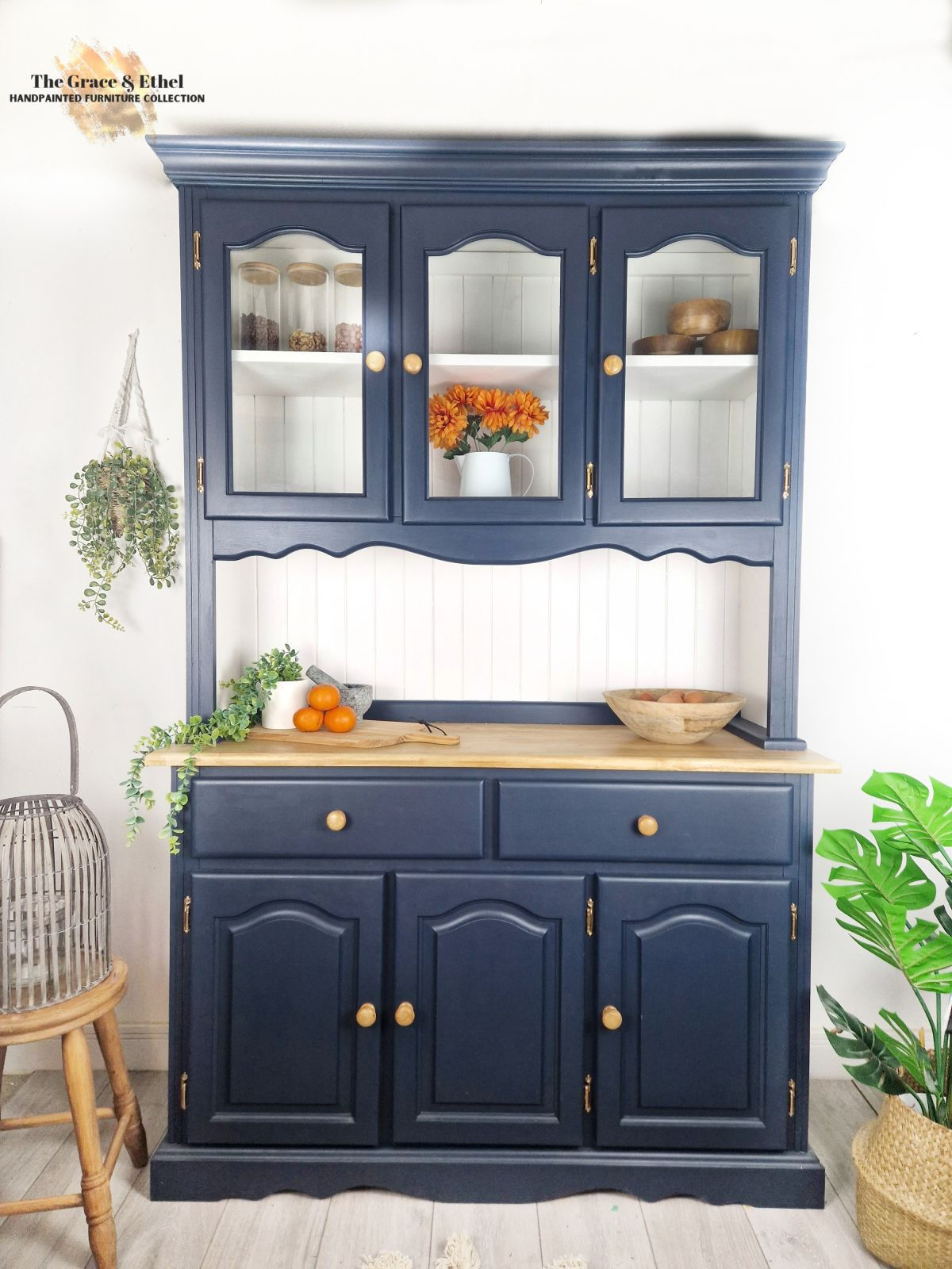 farmhouse welsh dresser/ country cottage welsh dresser/ kitchen dresser/ hertfordshire/blue welsh dresser/navy blue storage