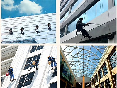 Leaf Façade LLC, Dubai-based - Glass scratch removal, aluminum repainting, restoration, and façade cleaning via rope access
