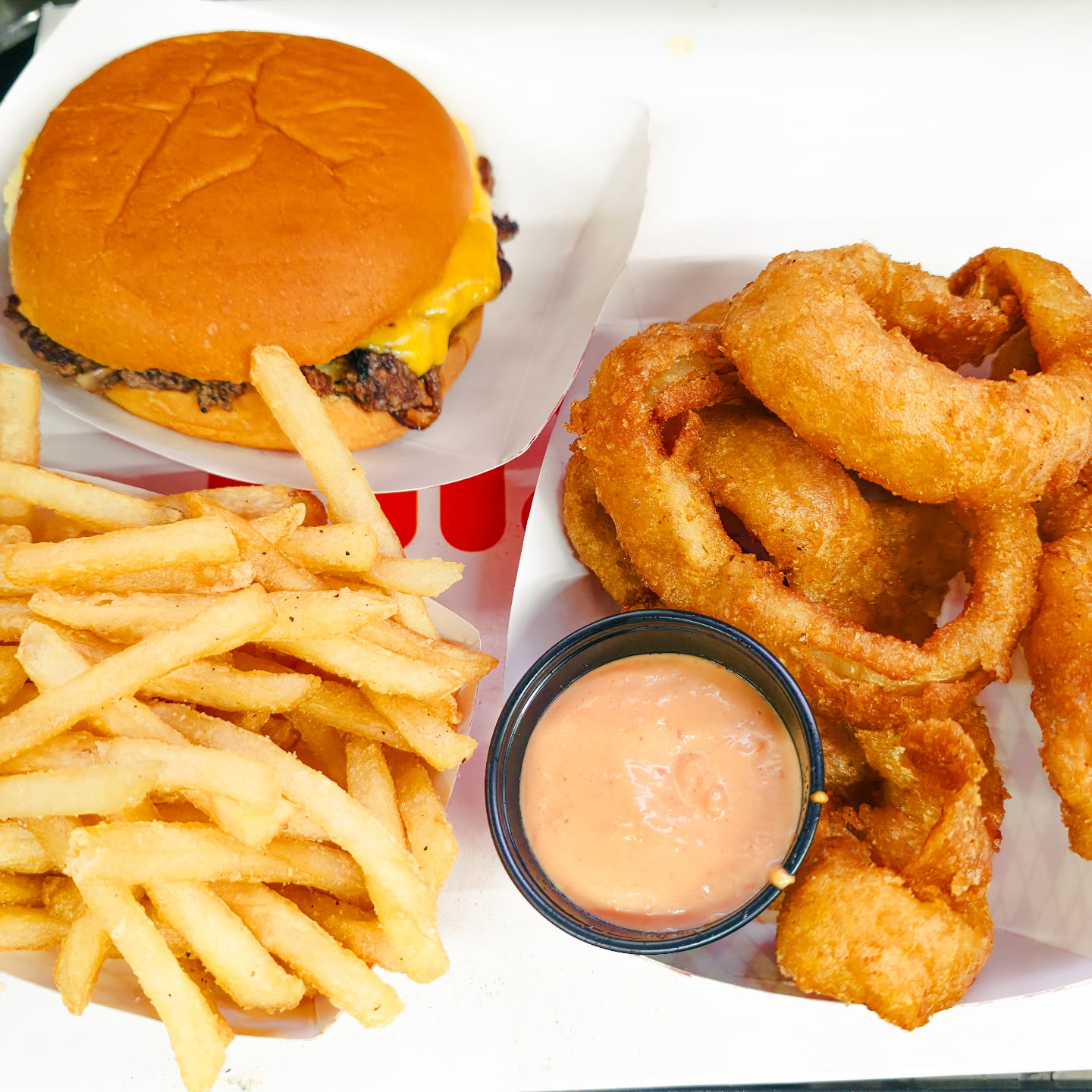 Smash burger and fries from Holy Grail Burgers NJ