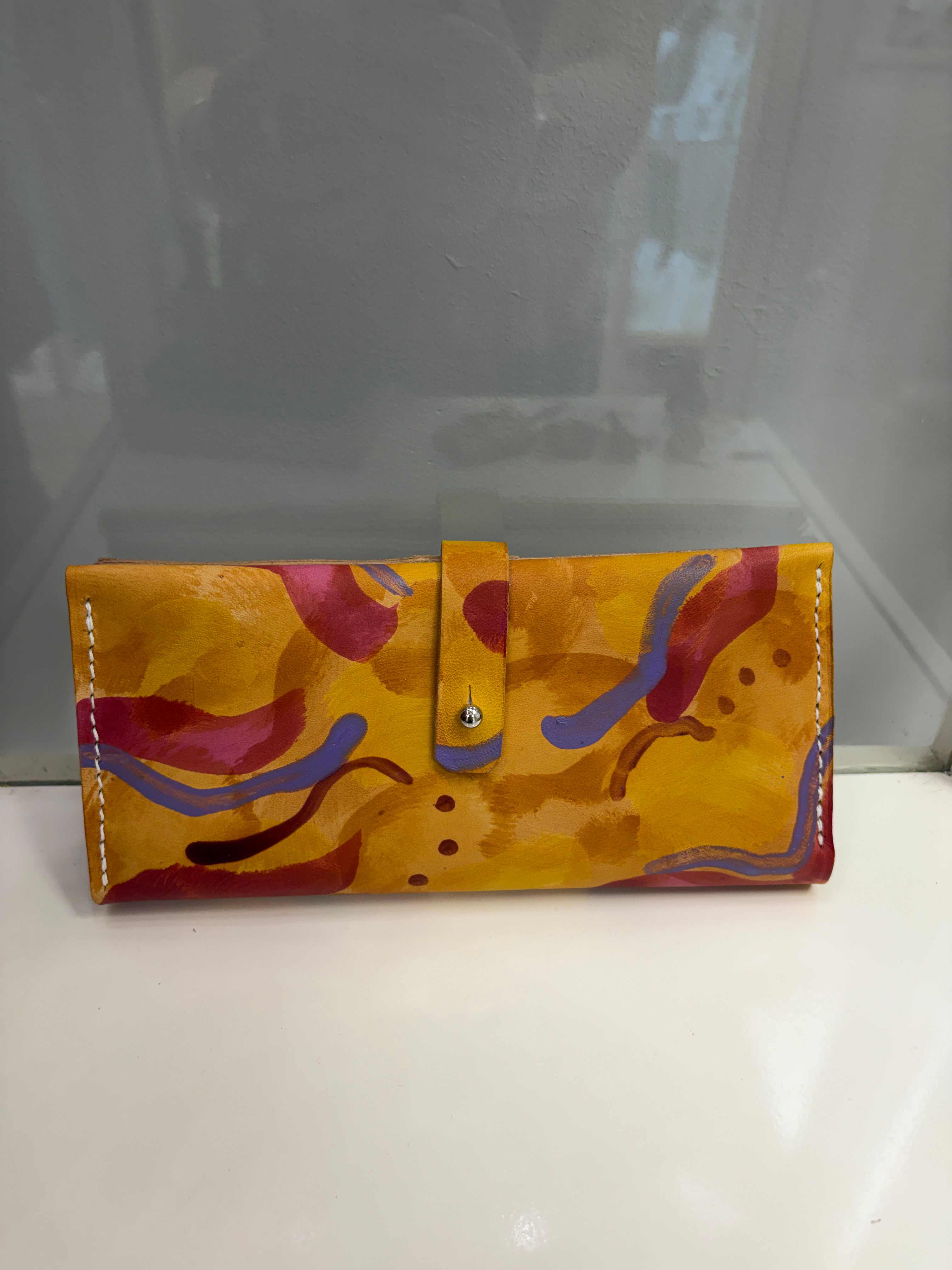 Hand painted leather bifold purse