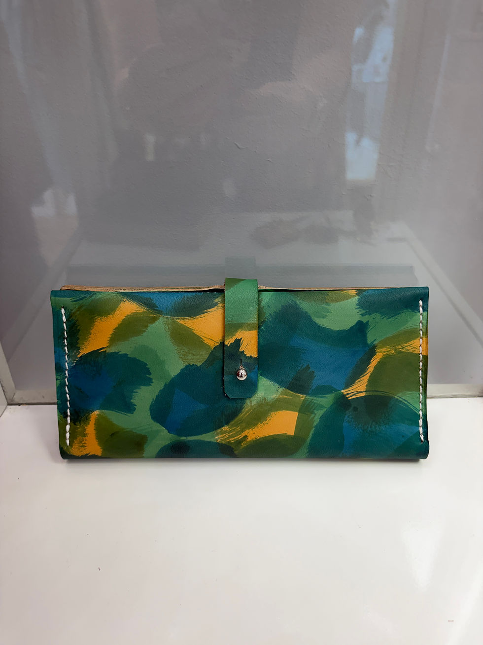 Thumbnail: Hand painted leather bifold purse 