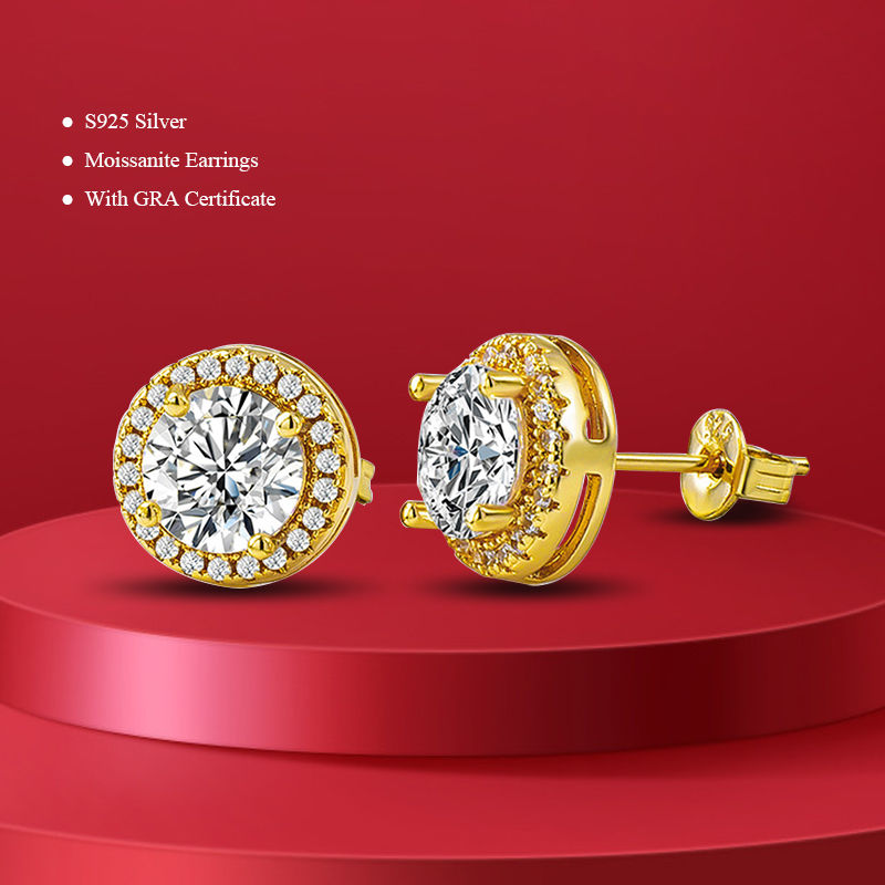 Thumbnail: S925 Sterling Silver 0.5-2CT D Color Moissanite Stud Earrings For Woman Engageme