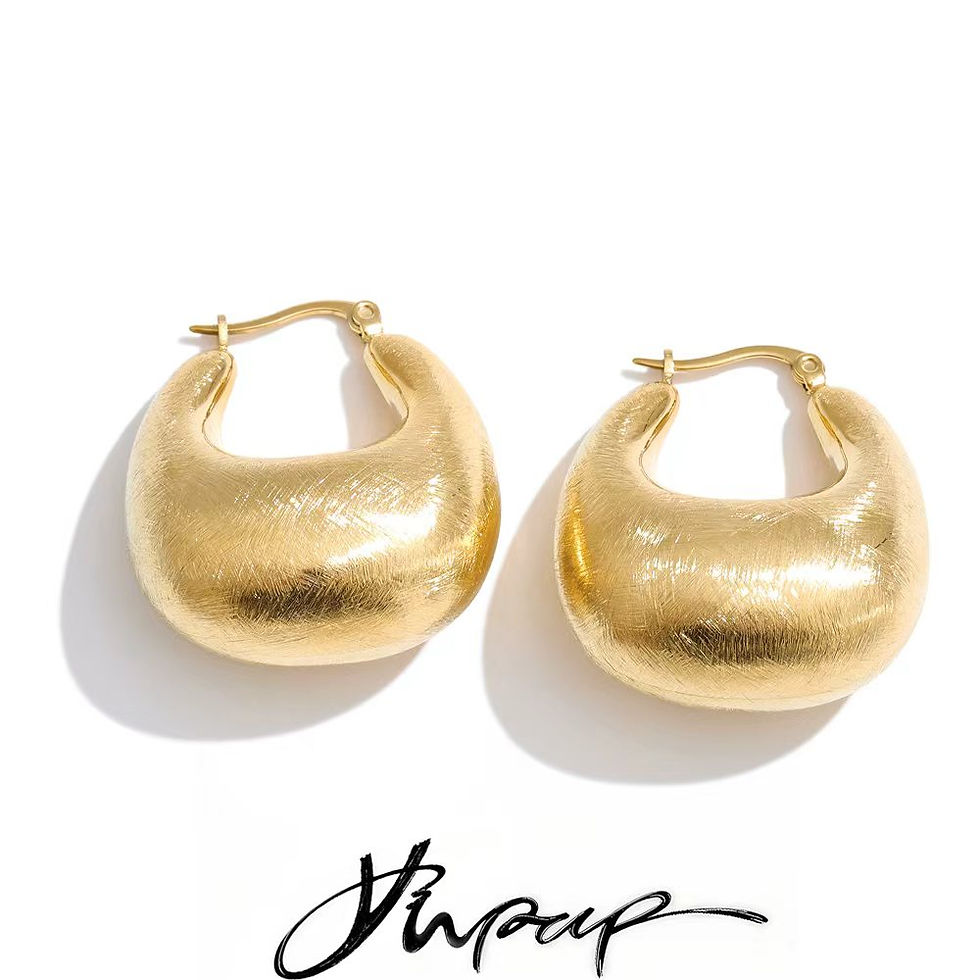 Thumbnail: Yhpup Personality Stainless Steel Chunky Hoop Earrings for Women 14K Gold PVD Pl