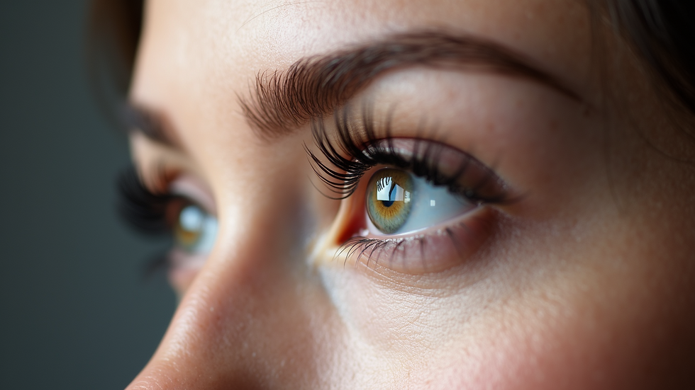 Close-up view of eyelash extension application process