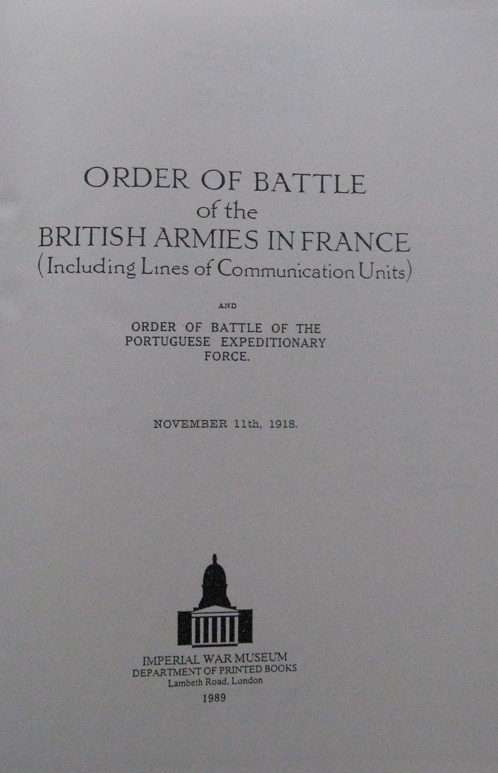 Thumbnail: Order of Battle of the British Armies in France November 11th 1918