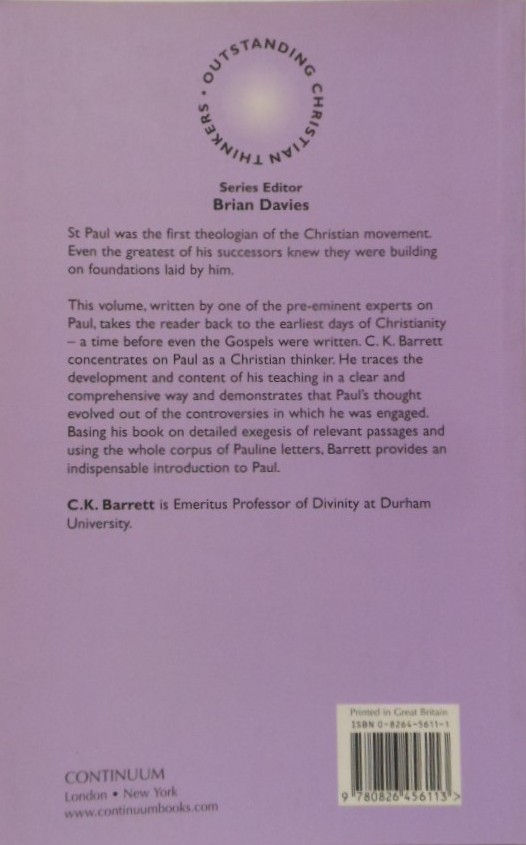 Thumbnail: Paul. Outstanding Christian Thinkers by C. K. Barrett. 2001