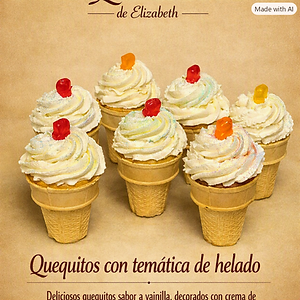Quequitos con temática de helado, sabor vainilla