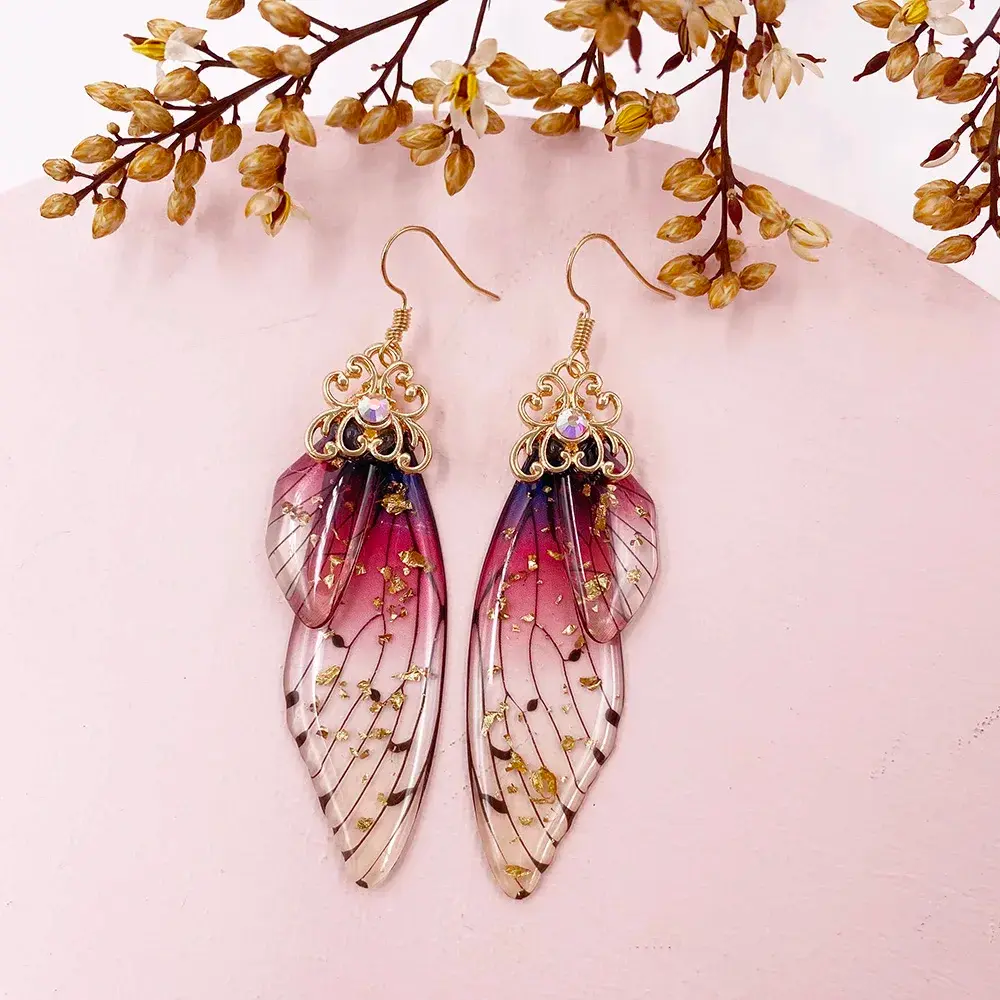 Insect Butterfly Wing Drop Earrings Foil Rhinestone Earrings