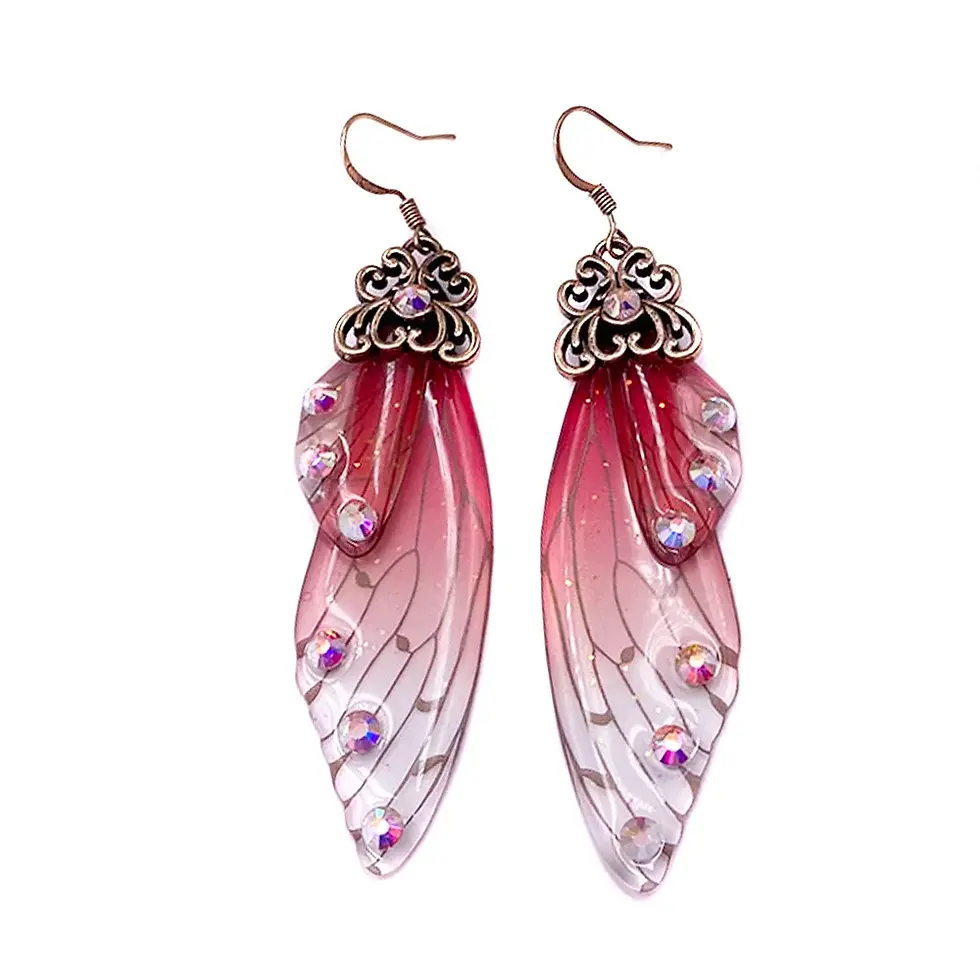 Thumbnail: Handmade Fairy Wing Earrings Butterfly Wing Foil Rhinestone