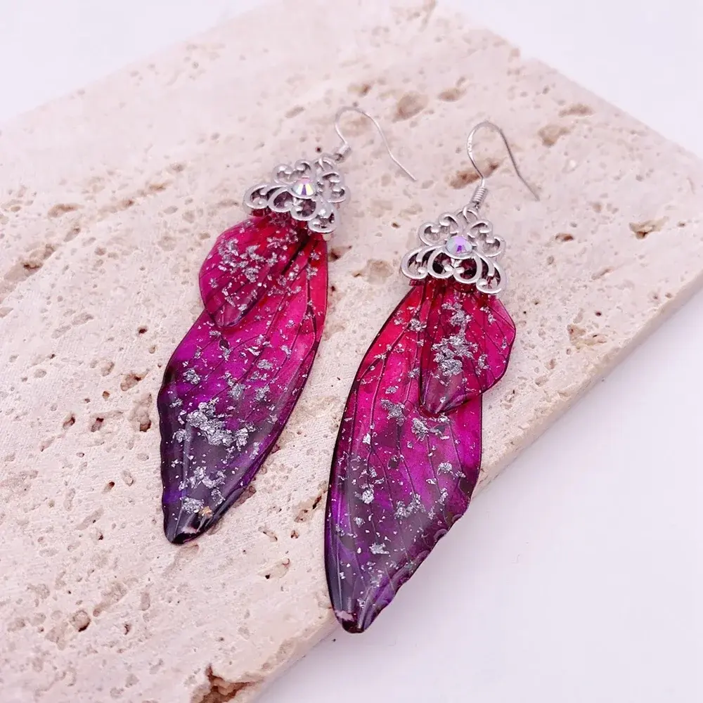 Insect Butterfly Wing Drop Earrings Foil Rhinestone Earrings