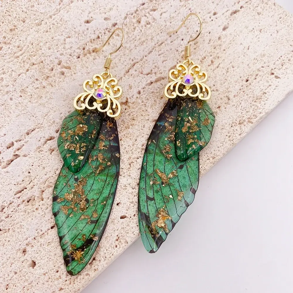 Insect Butterfly Wing Drop Earrings Foil Rhinestone Earrings