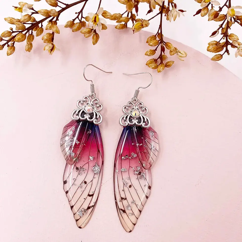 Thumbnail: Handmade Fairy Wing Earrings Butterfly Wing Foil Rhinestone