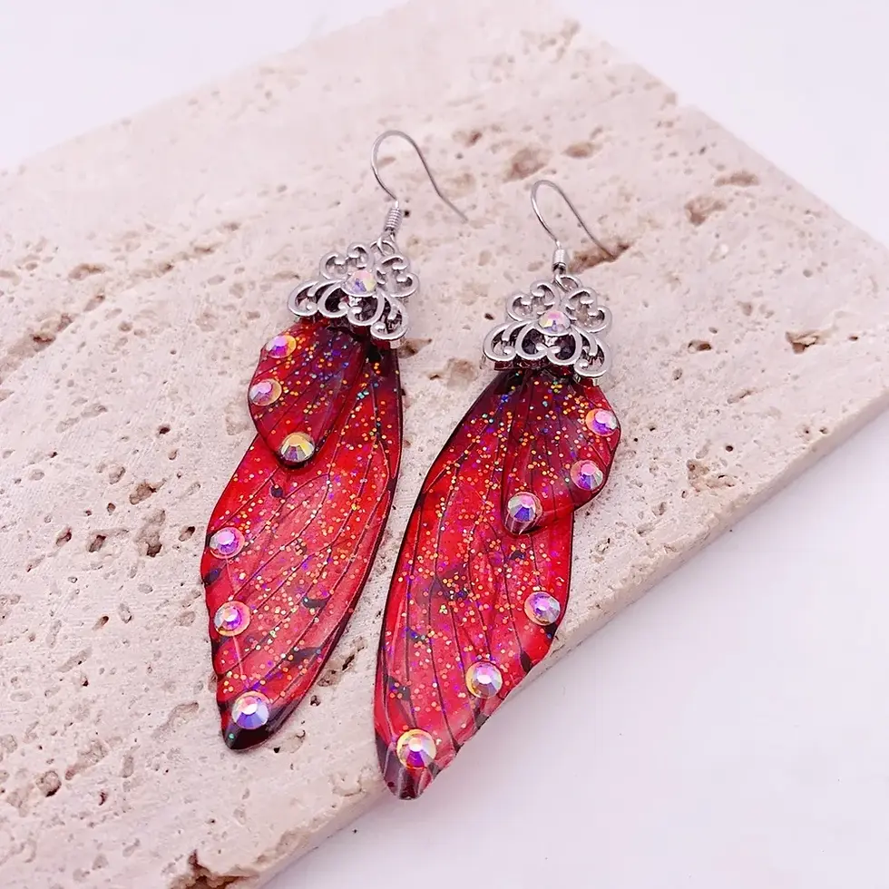 Thumbnail: Handmade Fairy Wing Earrings Butterfly Wing Foil Rhinestone