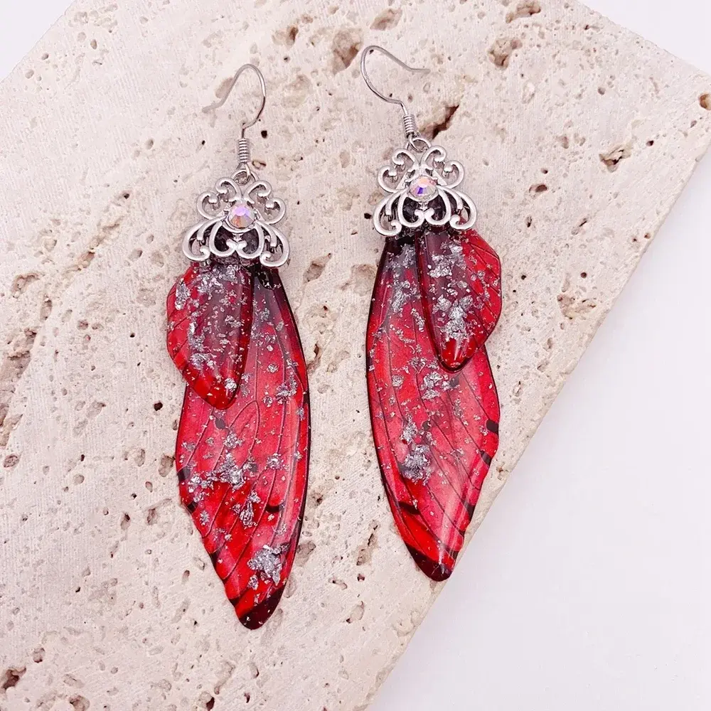 Insect Butterfly Wing Drop Earrings Foil Rhinestone Earrings