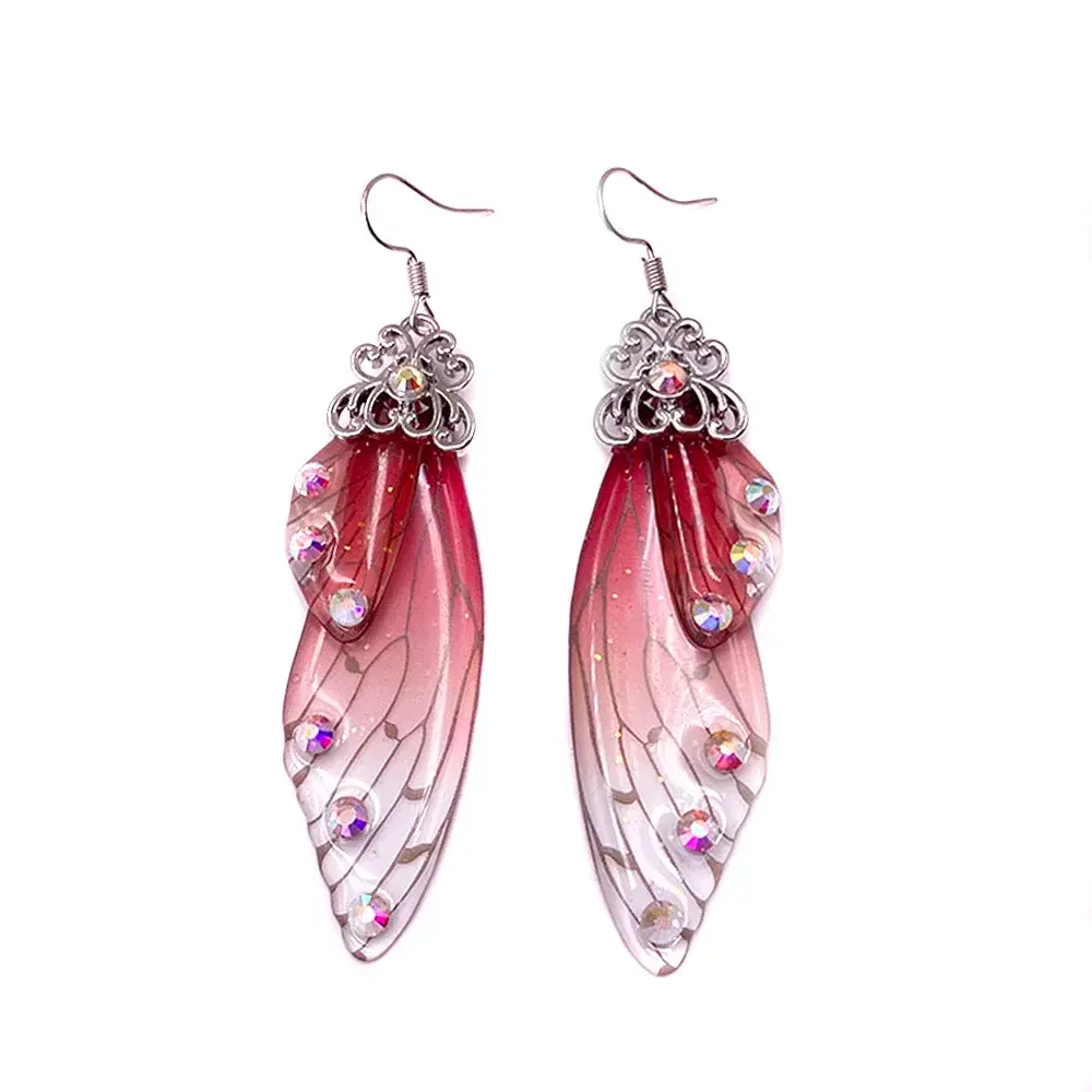 Insect Butterfly Wing Drop Earrings Foil Rhinestone Earrings