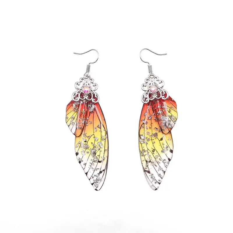 Insect Butterfly Wing Drop Earrings Foil Rhinestone Earrings