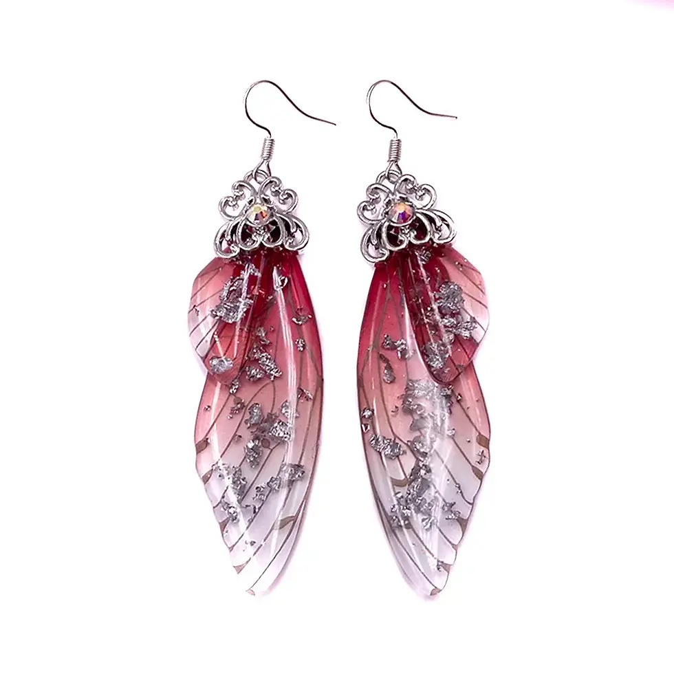 Thumbnail: Handmade Fairy Wing Earrings Butterfly Wing Foil Rhinestone