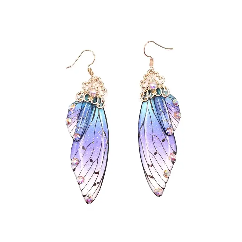 Insect Butterfly Wing Drop Earrings Foil Rhinestone Earrings