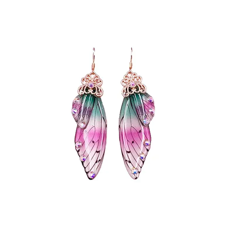 Insect Butterfly Wing Drop Earrings Foil Rhinestone Earrings