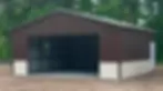 Two-tone 24 by 25 metal garage and shed with large framed opening and walk-in door