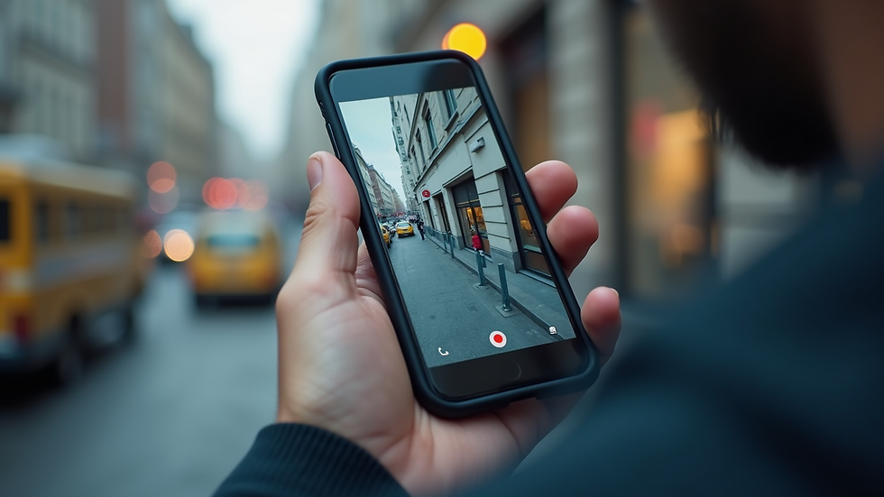 Close-up of a smartphone displaying live security camera footage