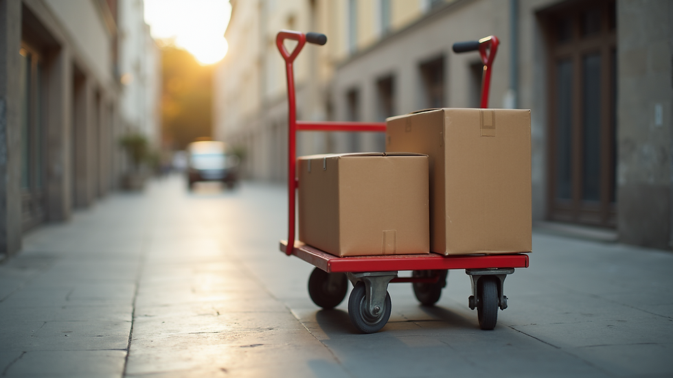 Eye-level view of a moving dolly with heavy furniture