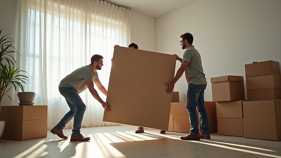Eye-level view of a professional team lifting heavy furniture