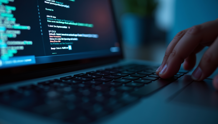 Close-up view of a laptop keyboard with error message on screen