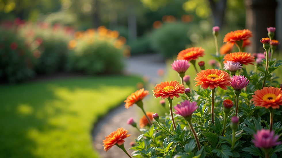 High angle view of a well-maintained garden with colorful flowers