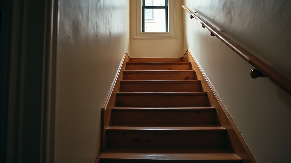 High angle view of a narrow Brooklyn staircase