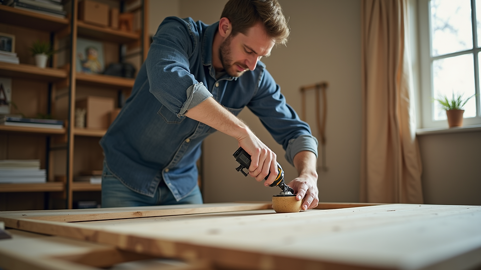 Close-up view of a furniture assembly service in action