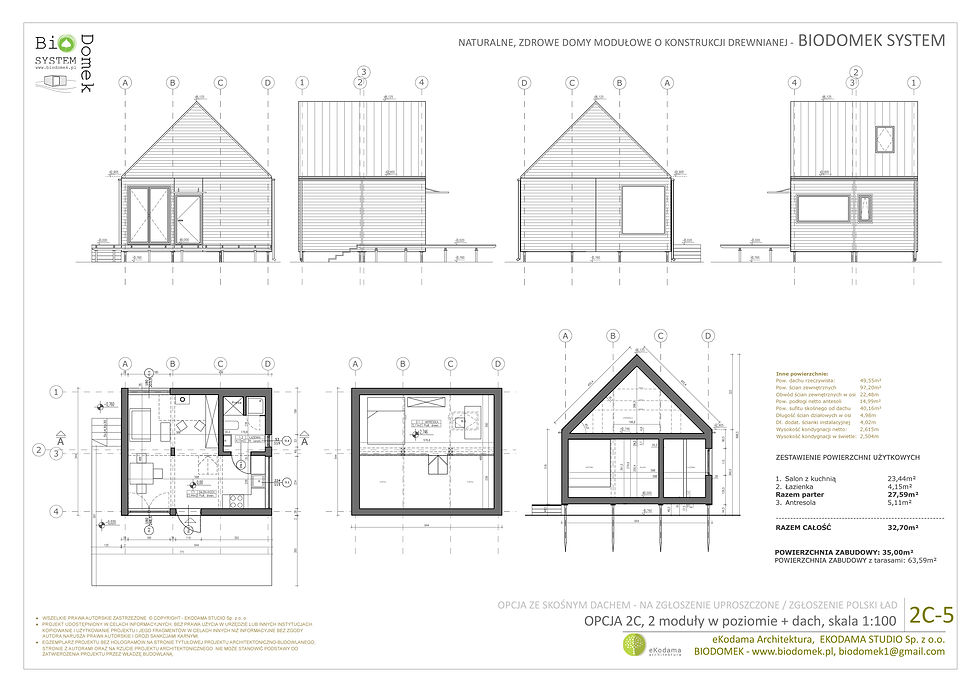 Biodomek 2C - 35 m² - fertiges, ökologisches, gesundes, atmungsaktives, passives, kleines modulares