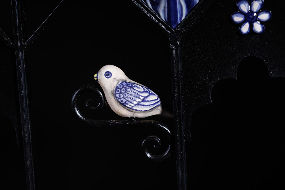 Miniatura: Candeleros forja y cerámica pájaros par