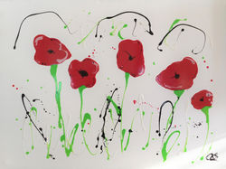 Ali Quinn - Large Poppies Mixed Media On Canvas