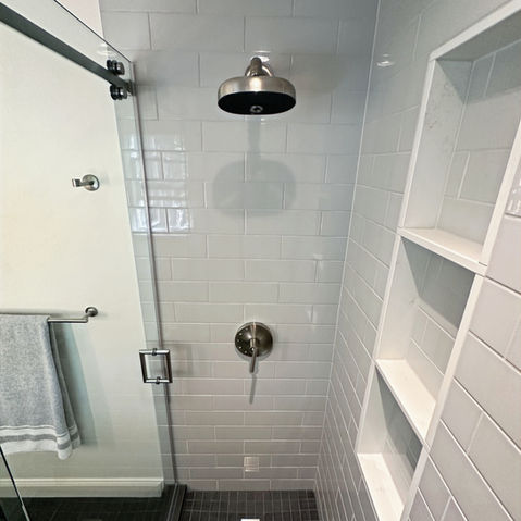 Custom tile shower bathroom remodel in Lake Oswego by FXD Construction.