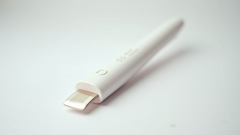 Close-up view of a dermaplaning tool on a clean white surface