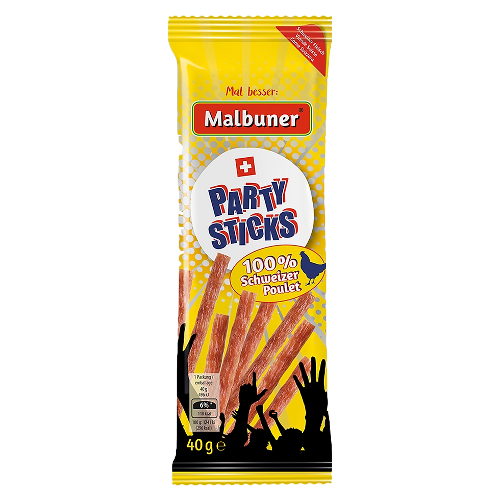 Malbuner Party Sticks Poulet 40g, herzhafter Hühnchensnack – schnelle Lieferung in Solothurn.